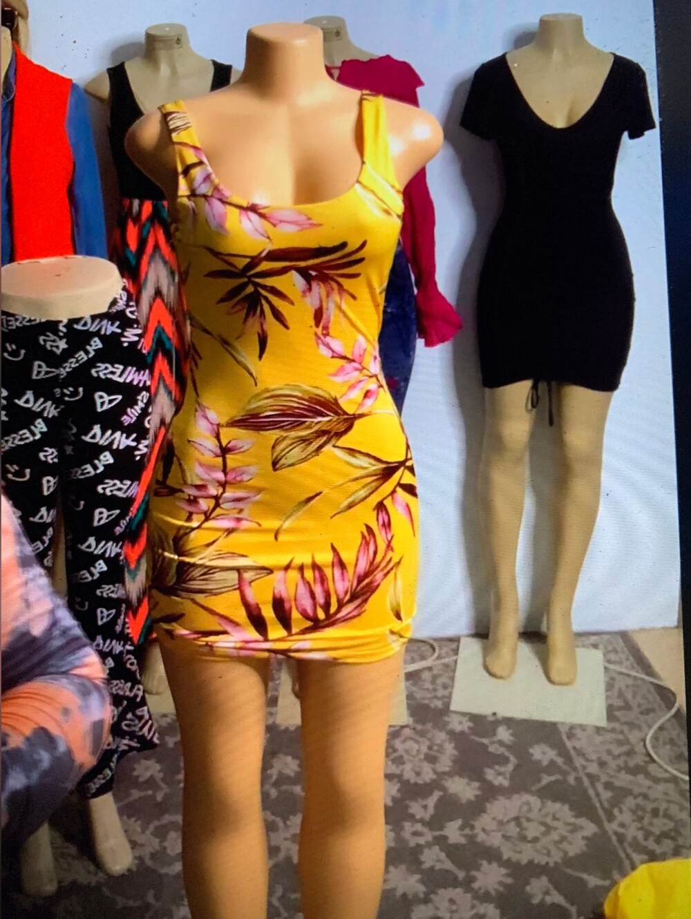 Yellow Floral Bodycon Dress - Women's Summer Tank Dress
